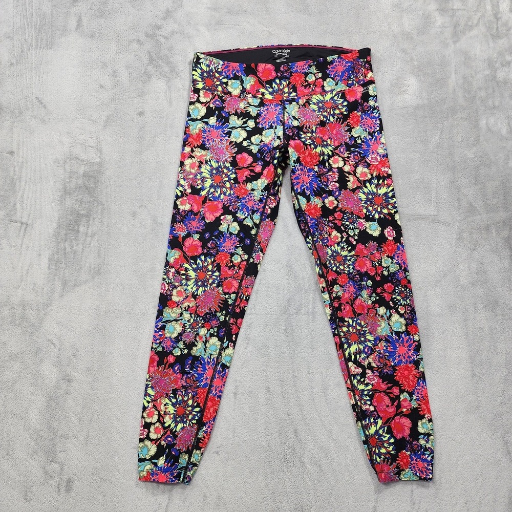 Calvin Klein Leggings Womens M Multicolor Floral Ankle Yoga Gym Running Workout